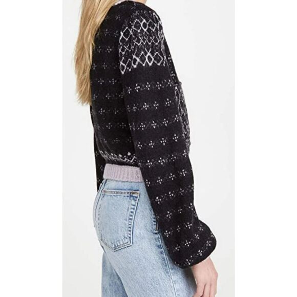 Free People Snow Globe Pullover Sweater Black Purple size Small Alpaca Boxy - Picture 3 of 6